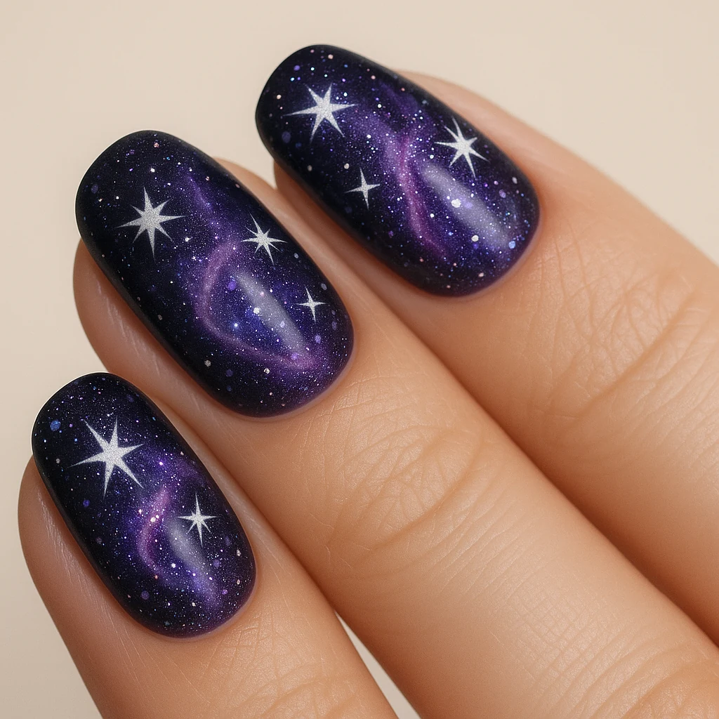 Glittering Galaxy Nails